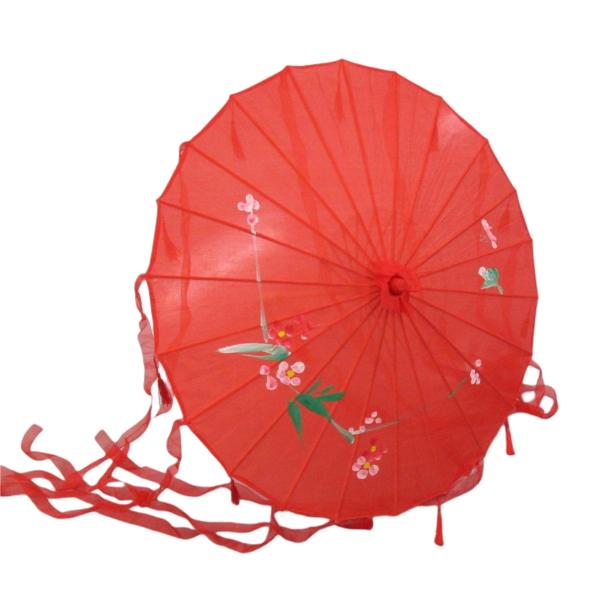 コスプレ 番傘 花柄 タッセル＆ロングリボン付き 布製 (レッド) 和傘