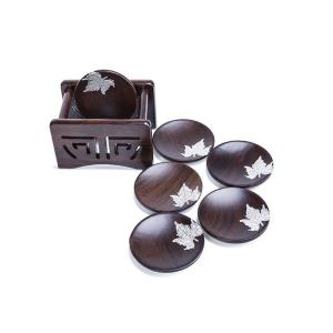 茶托 コースター 中国茶 6枚セット 透かし柄のホルダー付き