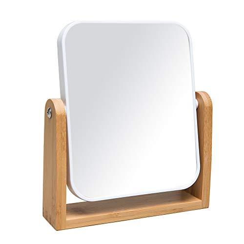 鏡 卓上 ミラー かがみ 拡大鏡 360度回転できる天然木製ベースの化粧鏡、倍率は1 X/3 Xの拡...