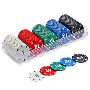 heizi カジノチップセット 100枚 カジノコイン アクリルケース付 ポーカー ブラックジャック テーブルゲーム (5色セット)