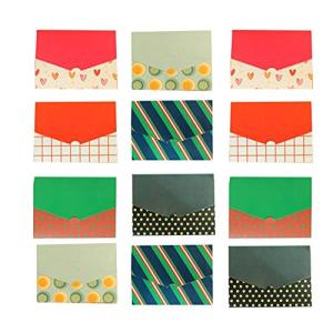 メッセージ カード 封筒 型 ミニレター モダン カラフル ストライプ ドット 水玉 ハート 柄 (6柄×各2つ 計12