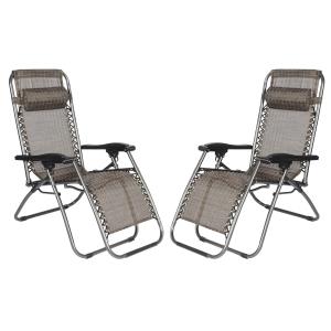 【並行輸入品】 Lavish Home ラウンジチェア アウトドア家具 3段階調節可能なビーチチェア 折りたたみチェア ポケットと枕付き