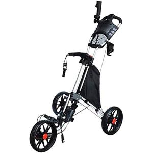 【並行輸入品】 ゴルフトロリー3輪ゴルフトロリーゴルフプッシュカートゴルフトライカート折りたたみ式トロリー傘スタンドとカップホルダー付き手動プッシ
