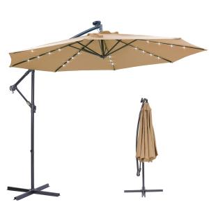 【並行輸入品】 Sun Ray 9フィート 円形パティオ傘 32個のソーラーパワーLEDライト付き プッシュボタン式チルトと手回しリフト付き ネイ