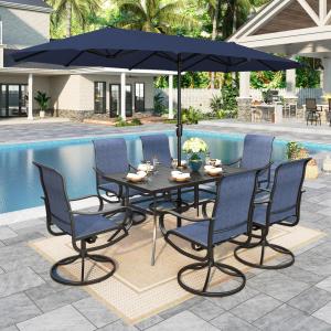 【並行輸入品】 Pure Garden Aluminum Patio Umbrella with Auto Crank, 9', Blue Pur