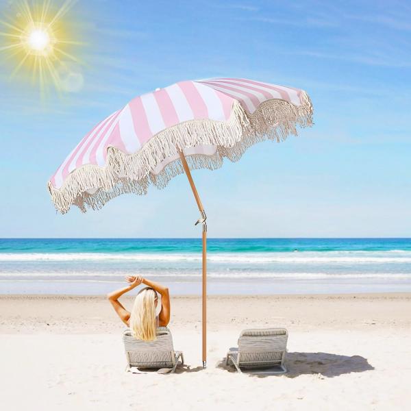 【並行輸入品】 Tassel Beach Umbrella, Outdoor Patio Paras...