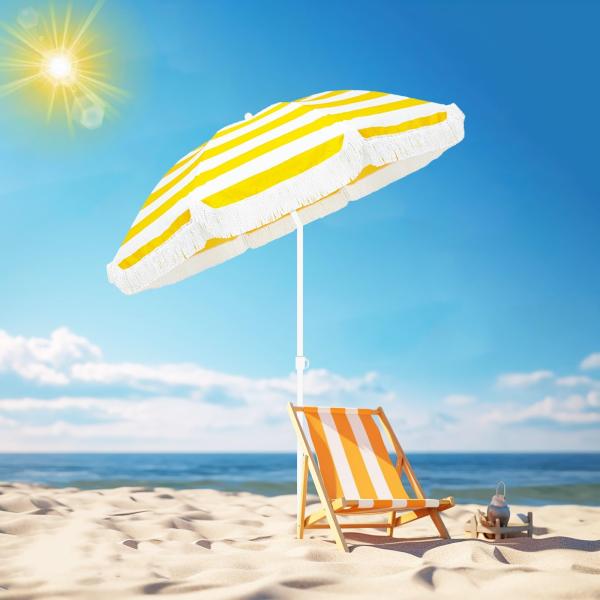 【並行輸入品】 Boho Beach Umbrella With Fringe Portable O...