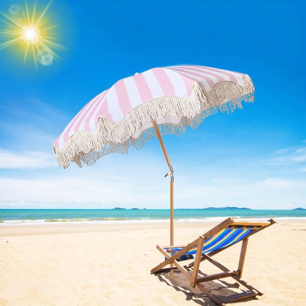 【並行輸入品】 6ft Outdoor Patio Umbrella Tilt White Boho...