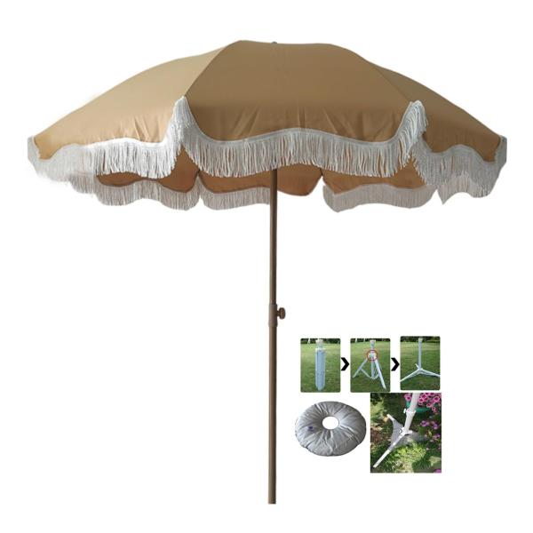 【並行輸入品】 6ft Pink Boho Umbrella Outdoor Patio Fring...