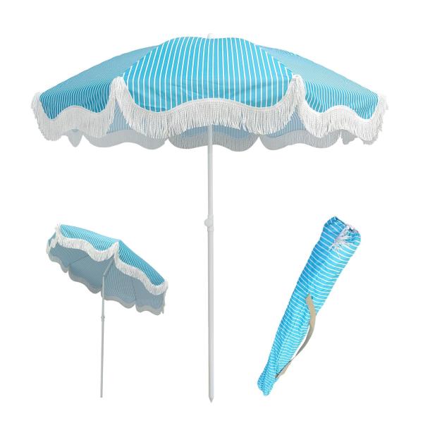 【並行輸入品】 6ft Patio Umbrella with Fringe White Outdo...