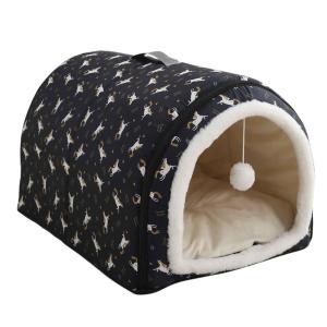 【並行輸入品】 Dog Bed with Cover Cave, Cozy Cat Cave Bed, Round Puppy Bed with