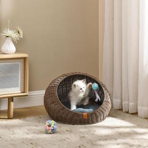 【並行輸入品】 FEANDREA Gray Dog bed Plush Soft Comfortable Round Cat Bed Remov