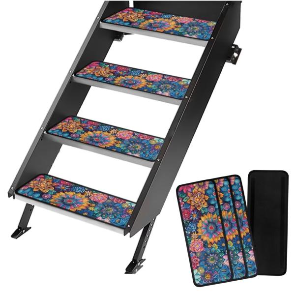 【並行輸入品】 Pensura Red Heart Print 4pcs RV Step Cover...