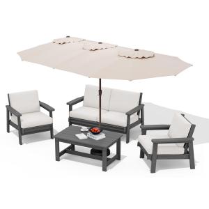 【並行輸入品】 PolyTEAK 屋外パティオ傘 色あせ防止アウトドア傘 簡単オープンクランク プッシュボタンチルト機構付き (9フィート ベージ