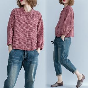 ブロックチェック柄 シャツ  プルオーバー レディース