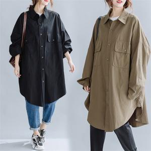 シャツワンピース 綿ワンピ  レディース 30代40代50代 トップス ロングシャツ チュニック ゆったり  長袖 ビッグシルエット 人気アイテム