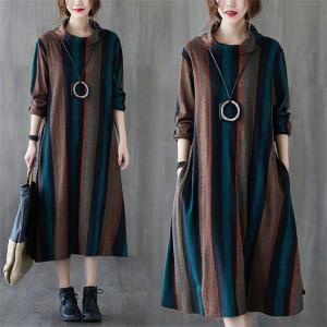 ワンピース レディース ミモレ丈 ハイネック 長袖 体型カバー 大きいサイズあり ナチュラルな雰囲 秋冬万能に着回し ゆったりめシルエット
