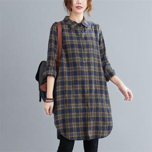 ロングシャツ 長袖 レディース  チュニックブラウス トップス  前開き 大きサイズあり 自然に体型カバー 大人カジュアル すっきりまとめてくれる嬉しい丈