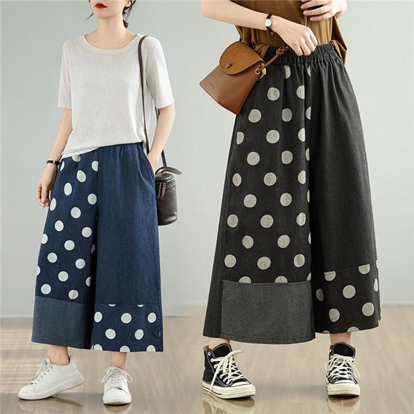 ガウチョパンツ レディース 春新作  ボトムス ドット柄  ズボン ワイド ジェネラル 大人可愛く華...