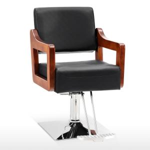 BarberPub サロンチェア スタイリングチェア 理髪椅子 木製アームレスト フェイクレザー ロッキング機能 360°回転 シンプル  合成皮革  T字型フットレスト8812｜new-value