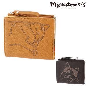 新品箱付き　マンハッタナーズ　眠れるふわふわ　二つ折り財布　猫　本革 Manhattaner's（マンハッタナーズ） 財布 二つ折り財布 S 猫 本革