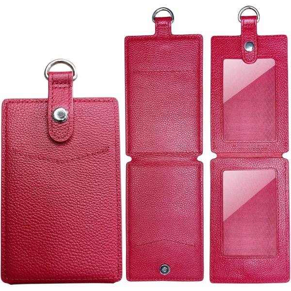 「すいすいパスケース」意匠権登録済、交通系ICカード２枚使い分け、スキミング機能、薄型、牛本革、レッ...