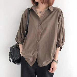 シャツ シャツブラウス 無地 レディース 可愛い 長袖シャツ 秋コーデ 7分袖 ゆったり 大きいサイズ 40代50代 きれいめ 春夏秋 カジュアル おしゃれ 20代30代