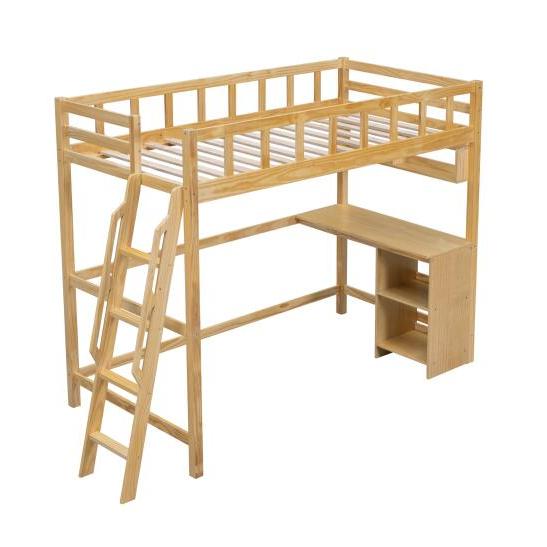 ロフトベッド 頑丈 階段 天然木 デスク付き パイン材 収納 シングル 収納棚付き 収納 木製ロフト...