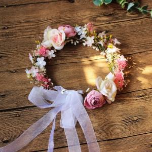 花冠 ウェディング カチューシャ 森ガール ひまわり 花かんむり  ヘッドドレス 髪飾り ブライダル 花輪 造花手作り ビーチ 旅行 リゾート 結婚式 撮影