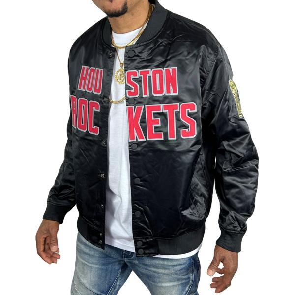ヒューストンロケッツ サテン ジャケット スタジャン HOUSTON ROCKETS ブラック レッ...