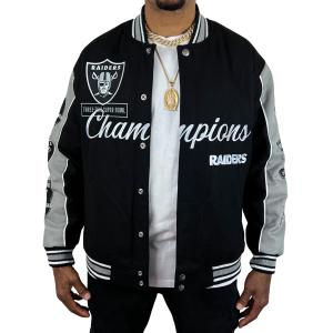 NFL Teamapparel NFL LV Raiders reversible CHMPIONS レイダース チャンピオン リバーシブル ジャケット アメフト スーパーボウル ロゴ スタジャン ●jk684｜neweditionhiphop