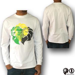 NESTA BRAND ネスタブランド ロングTシャツ 長袖 ロンｔ ライオン ３lion face ホワイト レゲエ●LT-１９９｜neweditionhiphop