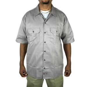 ディッキーズ 半袖 ワークシャツ Dickies シルバーグレー 灰色 USAモデル メンズ 大きい 1574 ボタンダウン●sb059｜neweditionhiphop