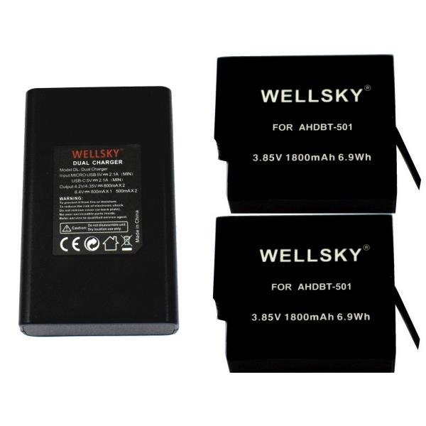 AHDBT-501 AHDBT-801 互換バッテリー  2個 + デュアル USB 急速 互換充電...