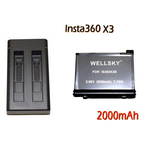 Insta360  X3 用 互換バッテリー IS360X3B 2000mAh  1個 &amp; デュアル...