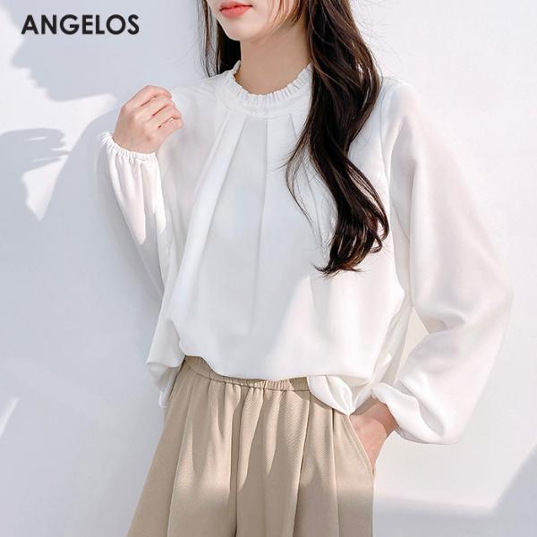 フリル襟前身頃タック入りブラウス トップス レディース フリル タック入り シアーブラウス 裏地付き...