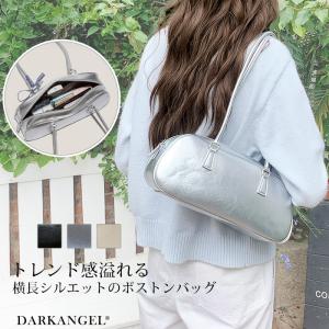 ダブルポケット ミニボストンバッグ ショルダー 横長バッグ レディース