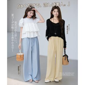 ワイドパンツ パンツ リネン 麻 レディース ...の詳細画像2