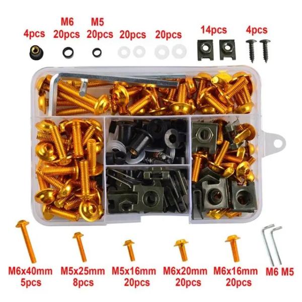 オートバイ用ボルトキット,ボディスクリューナット,m6,m5,6色,177個/セット