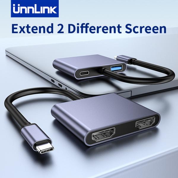 UNNLINK-USB Type-CハブアダプタータイプC4K,デュアルHDMI,3.0 PD,87...