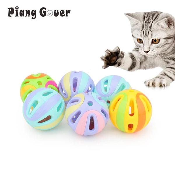 猫用ランダムベルプラスチックボール、カラフルスプライシングアクセサリー、4.8cm、6個