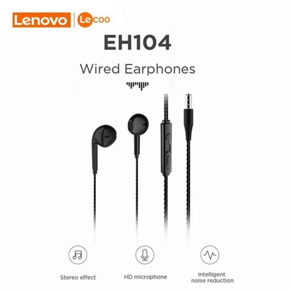Lenovo-lecoo eh104有線イヤホン、マイク付きヘッドフォン、3.5mmジャック、イヤホ...
