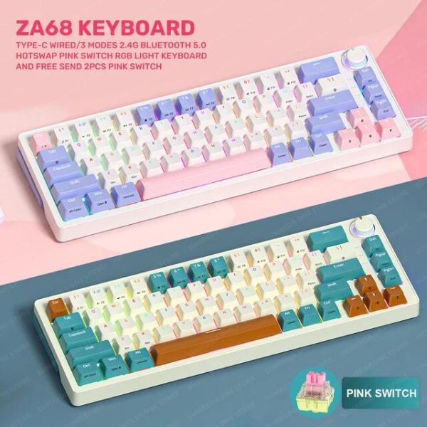 メカニカルキーボードSUMREDA-ZA68ワイヤレス,Bluetooth, TYPE-C,ホットス...