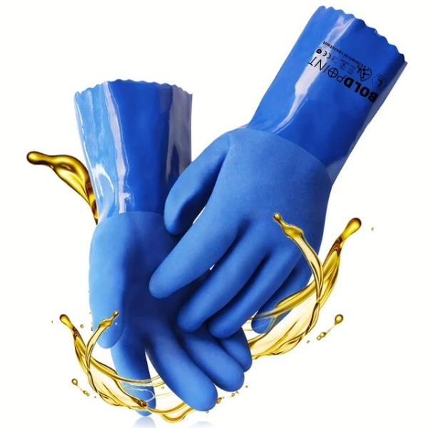 延長手錠付きの青いPVC手袋,化学薬品,耐油性,滑り止め,工業用,農業用,米国用,12インチ,1ペア
