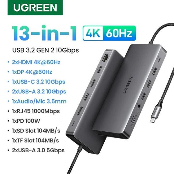 UGREEN-USB cドッキングステーション、4kトリプルディスプレイ、デュアルHDMI、10gb...