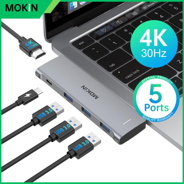 ドッキングステーション付きMOKN-USB cハブ、USB 3.0、タイプcアダプター、4k、30h...