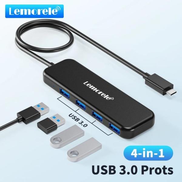 LEMORE-USB 3.0ハブ,4 in 1タイプCアダプター,4ポートスロット,高速ラップトップ...