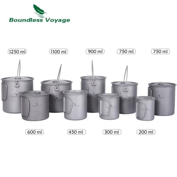 カウンターのない旅行-チタンキャンプマグ、屋外用品、蓋付き軽量ポット、ハイキング、旅行、調理器具、テ...