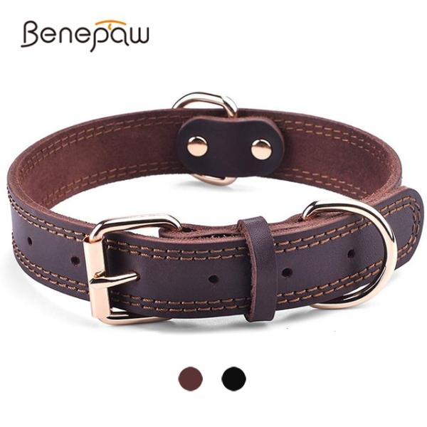 BENEPAW-本革の犬の首輪,耐性のあるアクセサリー,ヴィンテージスタイル,頑丈,ダブル,耐荷重,...