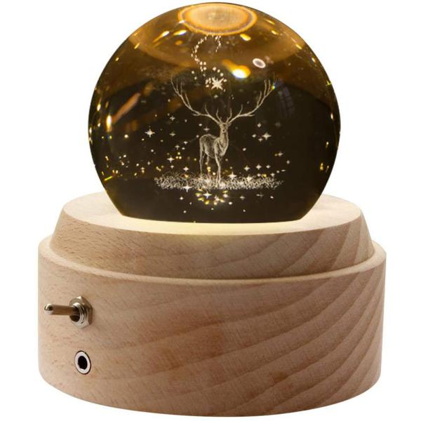 おしゃれ間接照明 LEDライト オルゴール クリスタル ボール 木製手作りかわいい USB充電式投影...